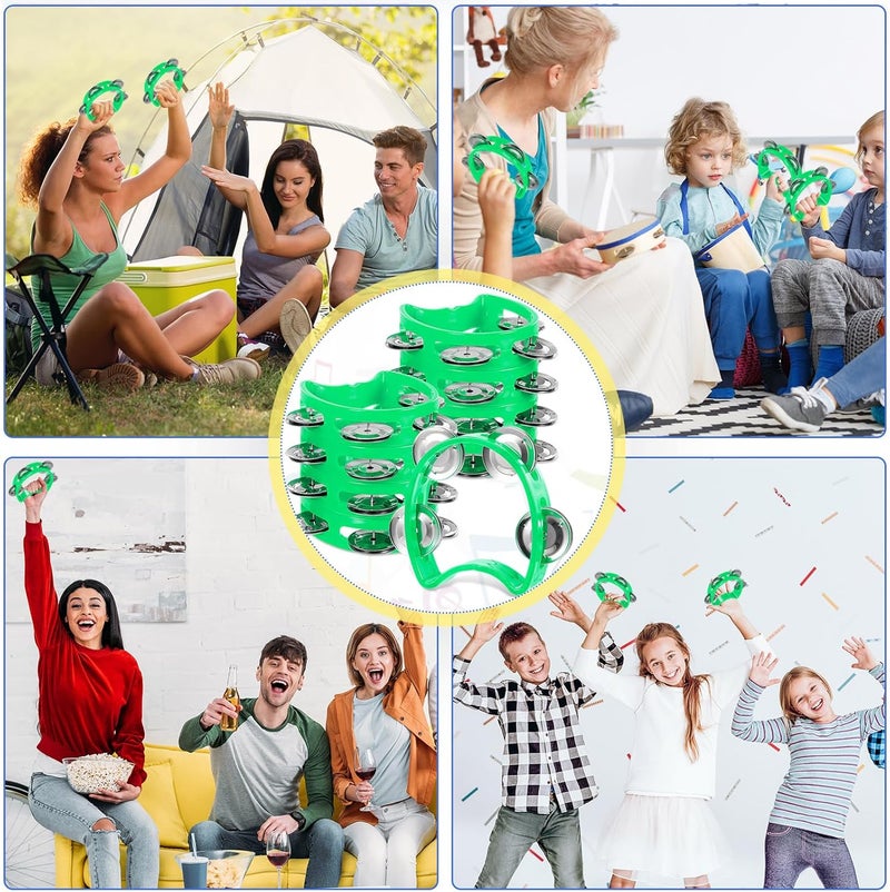 Lukmaa 12 Pcs Plastic Percussion Tambourine with 4 Bells Rhythm Musical Instruments for Adults Hand Tambourine Hand Held Percussion Drum for Party Kindergarten Family School Supplies (Green) - Image 4